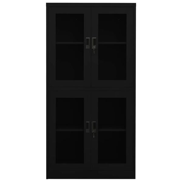 vidaXL Armoire de bureau Noir 90x40x180 cm Acier et verre trempé