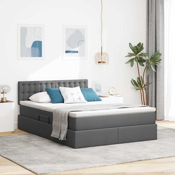vidaXL Lit avec rangement et matelas Gris fonc&eacute; 140 x 200 cm