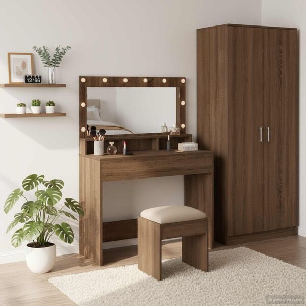vidaXL Table de Toilette avec &eacute;tag&egrave;re Ch&ecirc;ne brun 100 x 41 x 135 cm