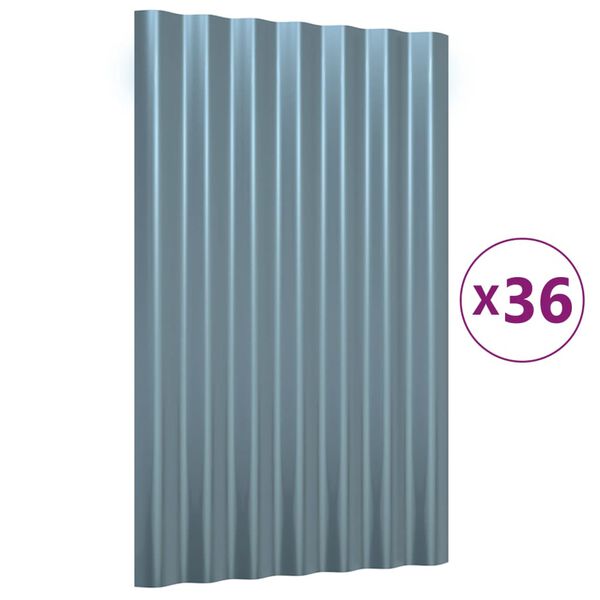 vidaXL Panneaux de toit 36 pcs Acier galvanis&eacute; Gris 60x36 cm
