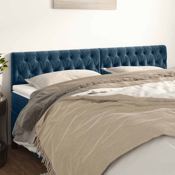 vidaXL T&ecirc;tes de lit Bleu fonc&eacute; 200 x 7 x 78/88 cm Velours