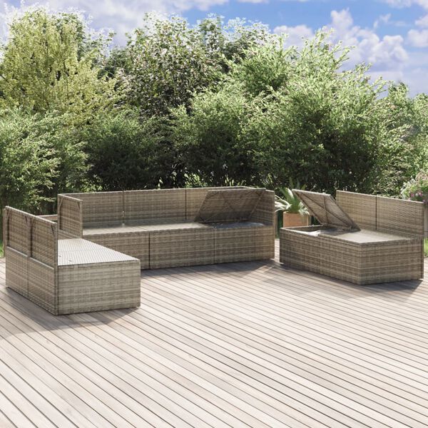 vidaXL Salon de jardin 7 pcs avec coussins Gris R&eacute;sine tress&eacute;e