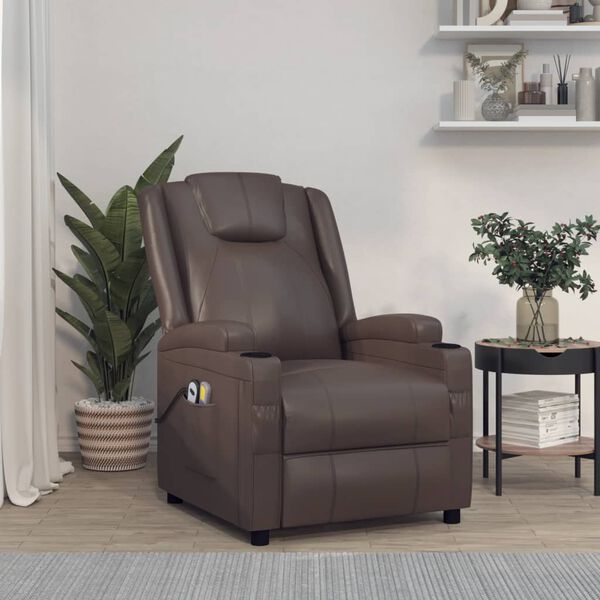 vidaXL Fauteuil de massage &eacute;lectrique Marron Similicuir
