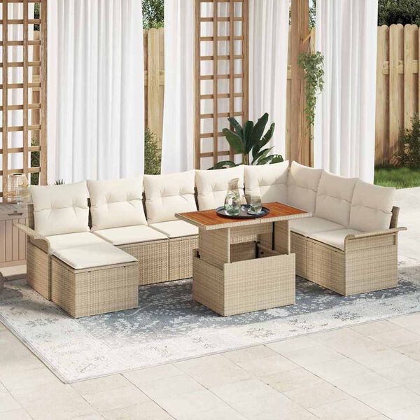 vidaXL Ensemble de canap&eacute; de jardin 9 pcs Beige Poly rotin