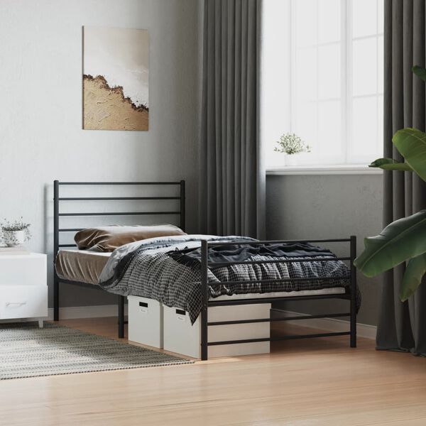 vidaXL Cadre de lit métal sans matelas avec pied de lit noir 80x200 cm