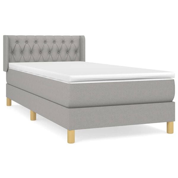 vidaXL Sommier &agrave; lattes de lit et matelas Gris clair 90x190 cm Tissu