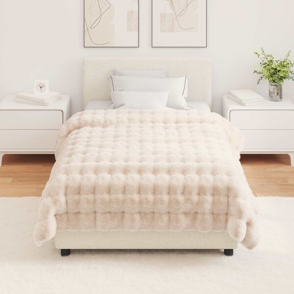 vidaXL Couverture en Fourrure de Lapin Synth&eacute;tique Beige 130 x 150 cm