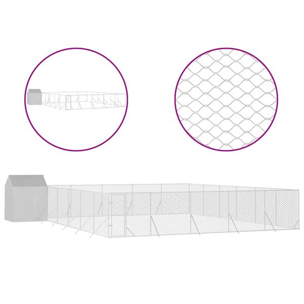 vidaXL Chenil d'ext&eacute;rieur pour chiens avec toit argent&eacute; 12x12x2,5 m