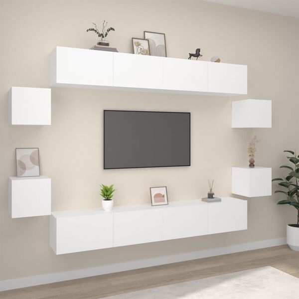vidaXL Ensemble de meubles TV 8 pcs Blanc Bois d'ingénierie