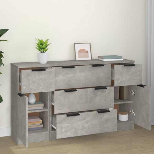 vidaXL Ensemble de buffets 3 pcs Gris béton Bois d'ingénierie