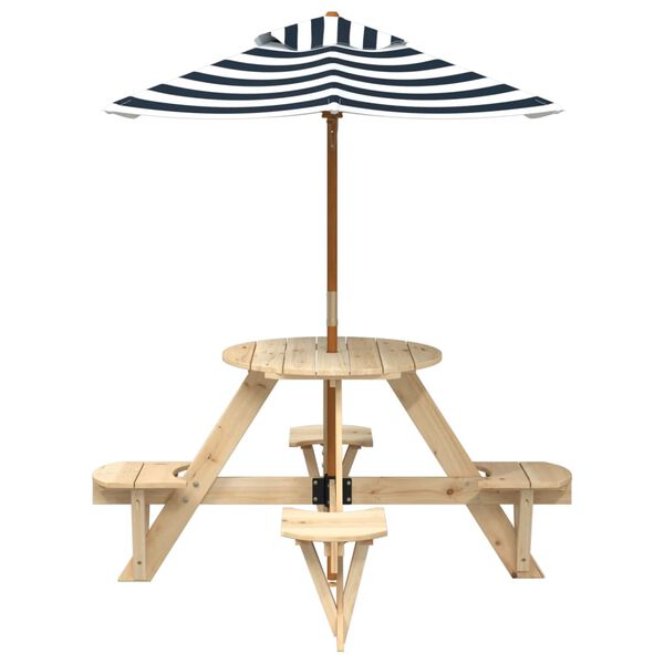 vidaXL Table de pique-nique pour 4 enfants avec parasol rond sapin