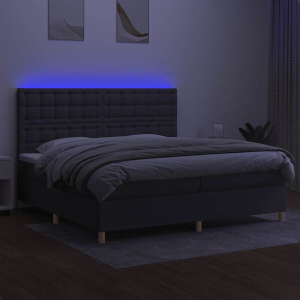 vidaXL Sommier &agrave; lattes de lit et matelas et LED Gris fonc&eacute; 200x200 cm