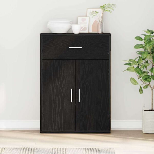vidaXL Buffet avec tiroir Ch&ecirc;ne noir 60 x 30 x 84 cm Bois d'ing&eacute;nierie