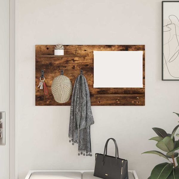 vidaXL Porte-manteau mural avec &eacute;tag&egrave;re Ch&ecirc;ne fum&eacute; 90 x 10 x 50 cm