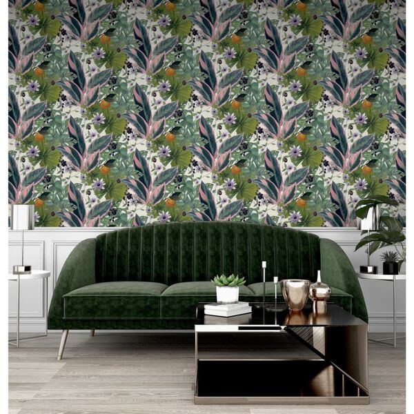 DUTCH WALLCOVERINGS Papier peint Passion Flower Blanc et vert