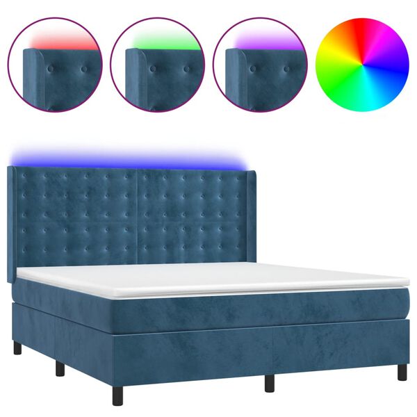 vidaXL Sommier &agrave; lattes de lit matelas et LED Bleu fonc&eacute; 180x200 cm