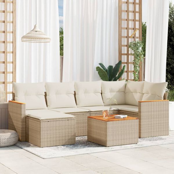 vidaXL Salon de jardin avec coussins 7 pcs beige r&eacute;sine tress&eacute;e