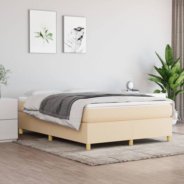 vidaXL Sommier &agrave; lattes de lit avec matelas Cr&egrave;me 140x200 cm Tissu