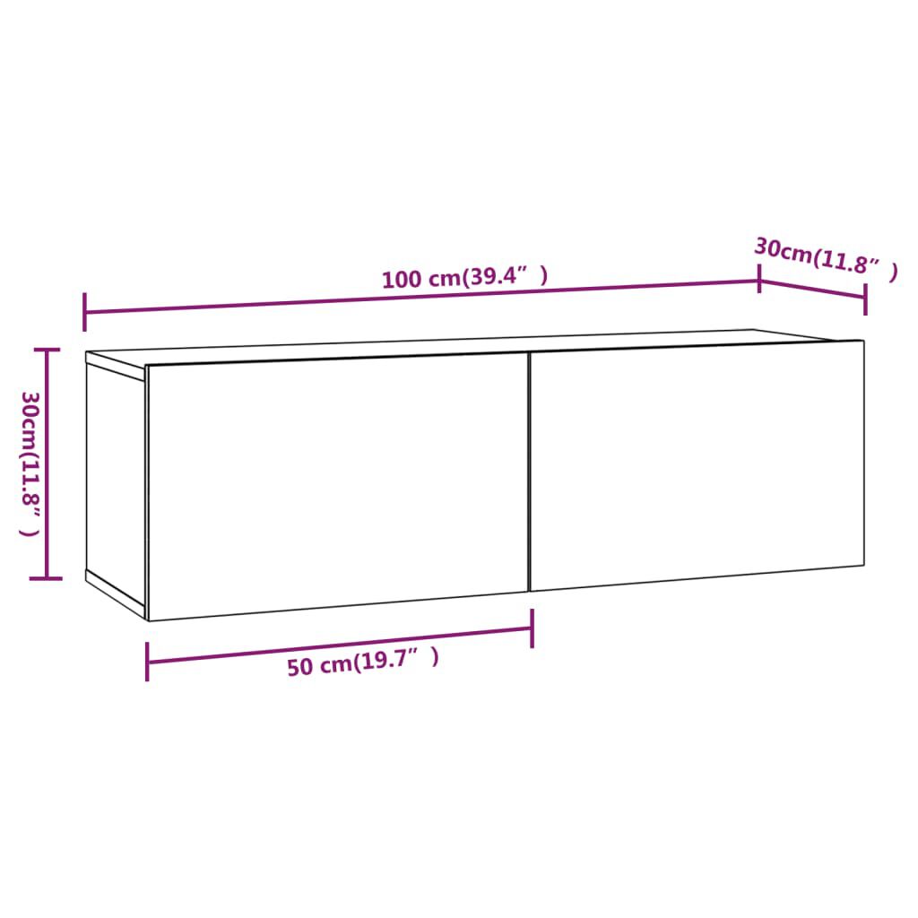vidaXL Meubles TV 2 pcs Gris béton 100x30x30 cm Bois d'ingénierie