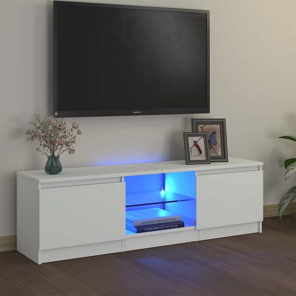 vidaXL Meuble TV avec lumi&egrave;res LED Blanc 120x30x36 cm