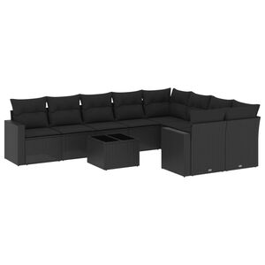 vidaXL Salon de jardin 10 pcs avec coussins noir r&eacute;sine tress&eacute;e