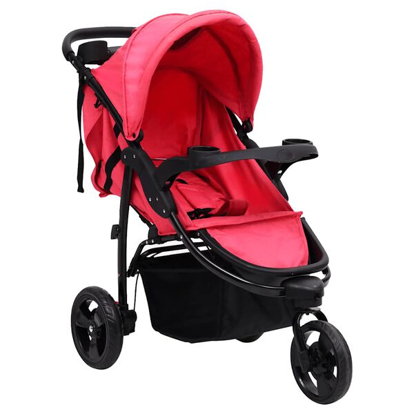 vidaXL Poussette b&eacute;b&eacute; &agrave; 3 roues Rouge et noir Acier