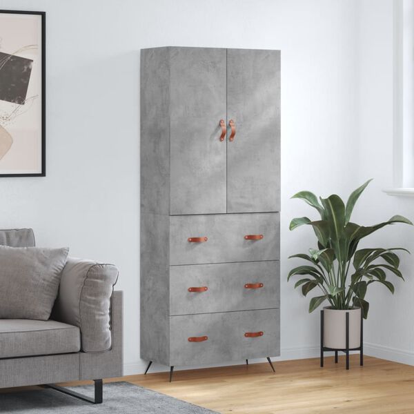 vidaXL Buffet haut Gris b&eacute;ton 69,5x34x180 cm Bois d'ing&eacute;nierie