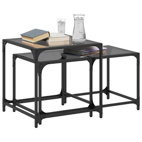 vidaXL Tables basses gigognes 2 pcs dessus en verre noir acier