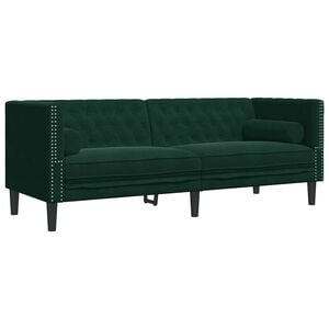 vidaXL Canap&eacute; Chesterfield avec traversins 3 places vert fonc&eacute; velours