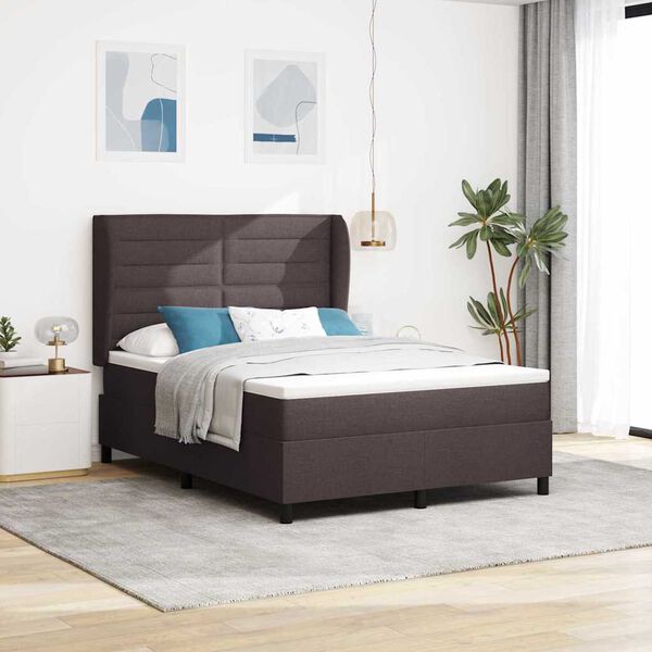 vidaXL Lit &agrave; ressorts avec matelas Marron fonc&eacute; 140 x 200 cm tissu