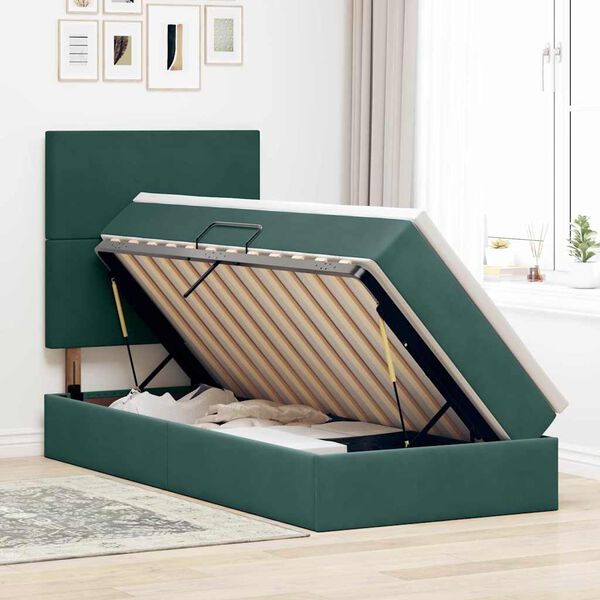 vidaXL Lit avec rangement et matelas Vert fonc&eacute; 90 x 200 cm Velours