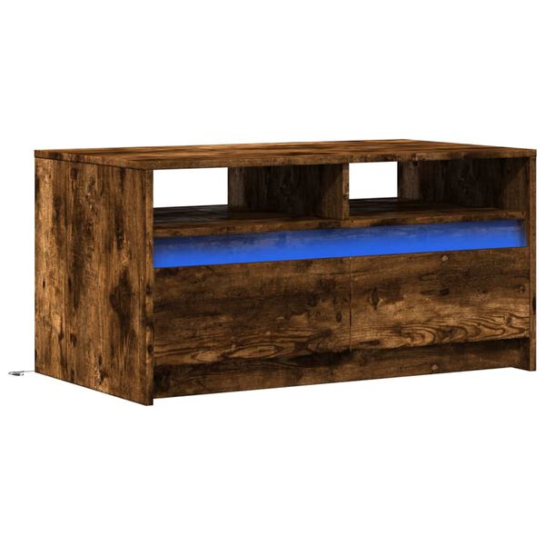 vidaXL Table basse avec lumi&egrave;res LED ch&ecirc;ne fum&eacute; ois d'ing&eacute;nierie