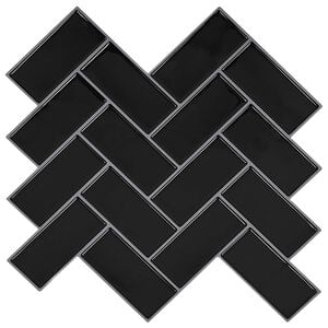 vidaXL Carreau en chevron 10 pcs Noir 30 x 30 cm Polyur&eacute;thane et PET