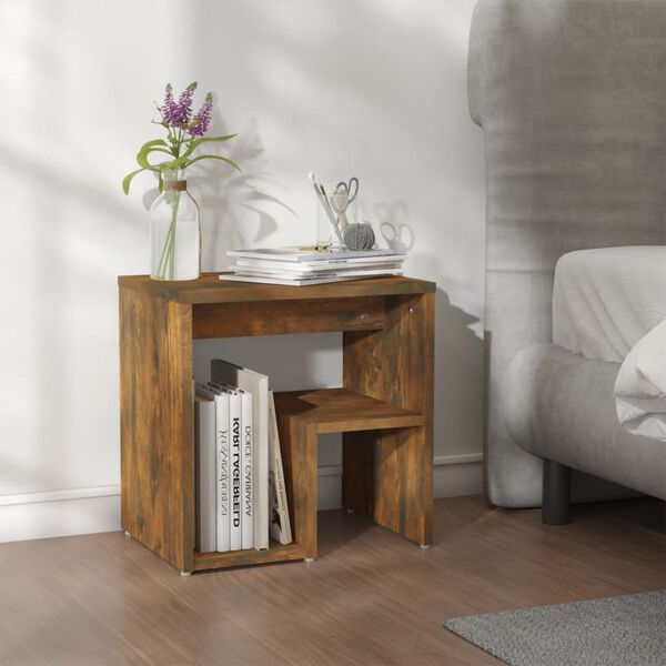 vidaXL Table de chevet Ch&ecirc;ne fum&eacute; 40x30x40 cm Bois d'ing&eacute;nierie