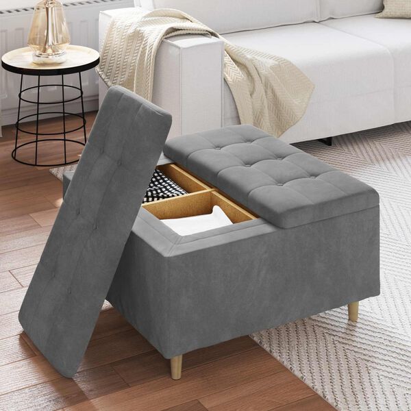 vidaXL Pouf de rangement Gris fonc&eacute; 80 x 80 x 45 cm Velours
