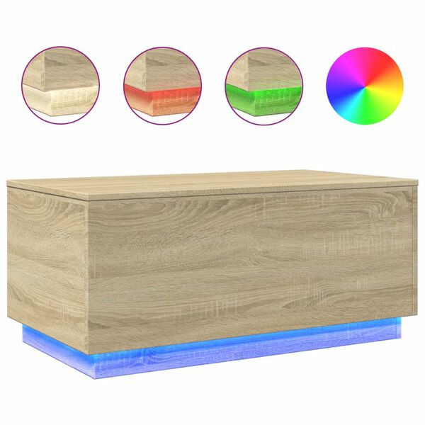 vidaXL Table basse avec lumi&egrave;res LED ch&ecirc;ne sonoma 90x50x40 cm