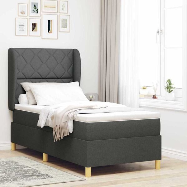 vidaXL Lit &agrave; ressorts avec matelas gris fonc&eacute; 90x190 cm Gris fonc&eacute;