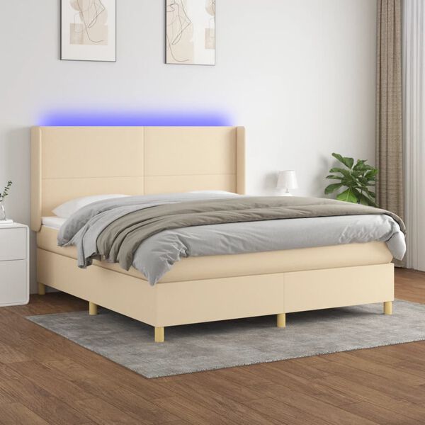 vidaXL Sommier &agrave; lattes de lit matelas et LED Cr&egrave;me 160x200 cm Tissu