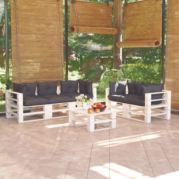 vidaXL Salon palette de jardin 6 pcs avec coussins bois de pin