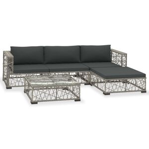 vidaXL Salon de jardin 5 pcs avec coussins r&eacute;sine tress&eacute;e gris