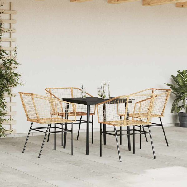 vidaXL Ensemble &agrave; manger jardin 5pcs marron poly rotin verre