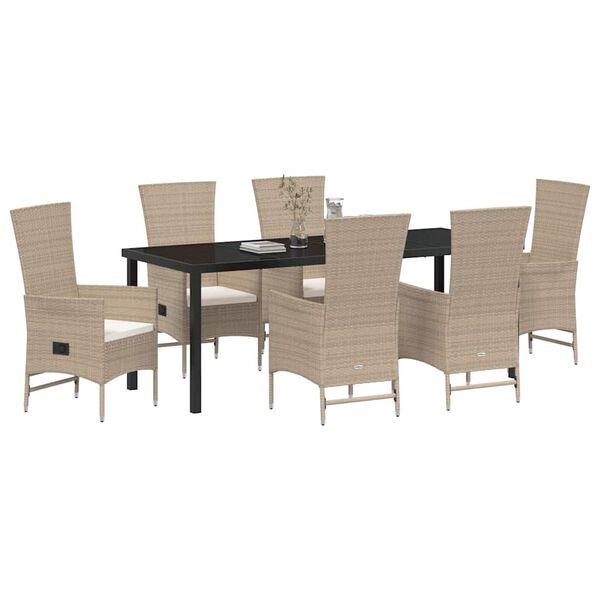 vidaXL Ensemble de salle &agrave; manger pour jardin 7 pcs Beige polyrotin