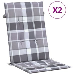 vidaXL Coussins de chaise jardin &agrave; dossier haut lot de 2 carreaux gris