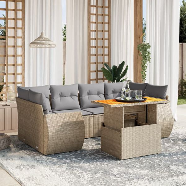 vidaXL Salon de jardin avec coussins 7 pcs beige r&eacute;sine tress&eacute;e