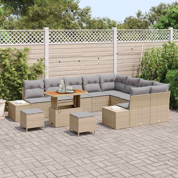 vidaXL Ensemble de canap&eacute; de jardin 12 pcs Beige Poly rotin
