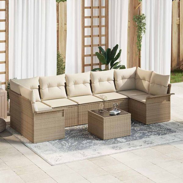 vidaXL Ensemble de canapé de jardin avec coussin 8 pcs Beige polyrotin