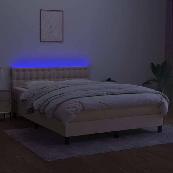 vidaXL Sommier &agrave; lattes de lit avec matelas LED Cr&egrave;me 140x200 cm Tissu