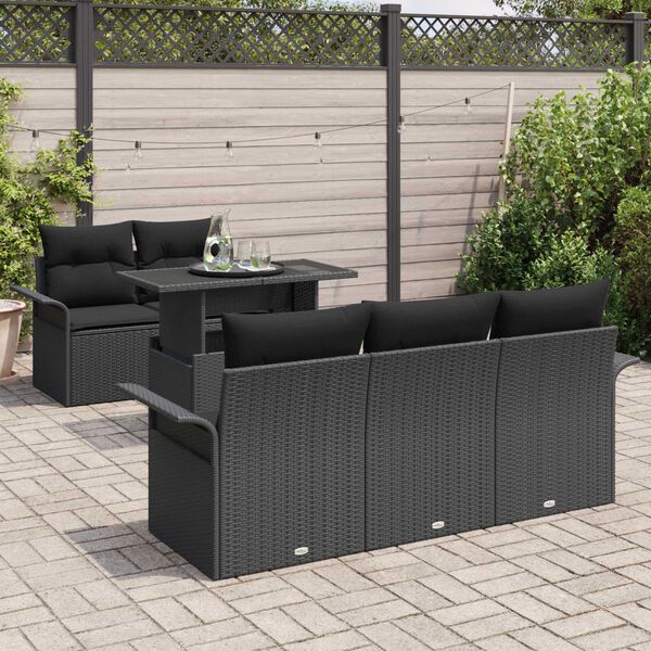 vidaXL Ensemble de canap&eacute; de jardin 6 pcs Noir Poly Rattan