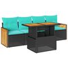 vidaXL Salon de jardin 5 pcs avec coussins noir r&eacute;sine tress&eacute;e acacia