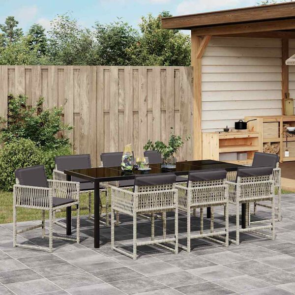 vidaXL Ensemble de salle &agrave; manger pour jardin 9 pcs Gris clair